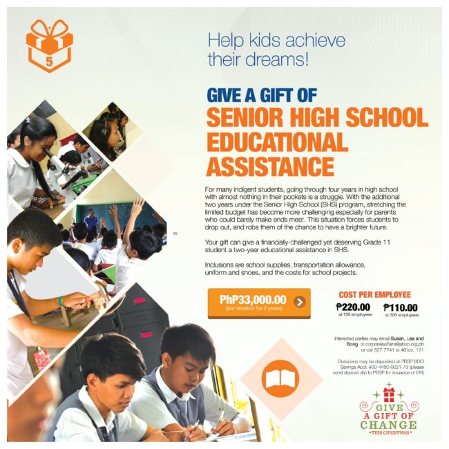 Give a Gift of Senior High School Educational Assistance